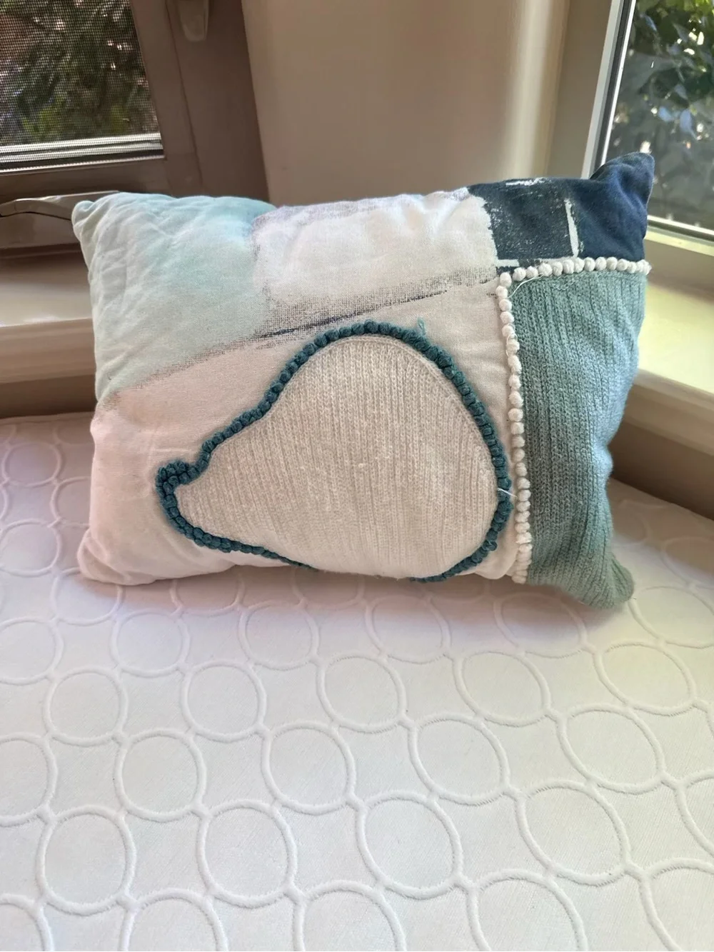 West Elm Patchwork Accent Pillow in White and Teal